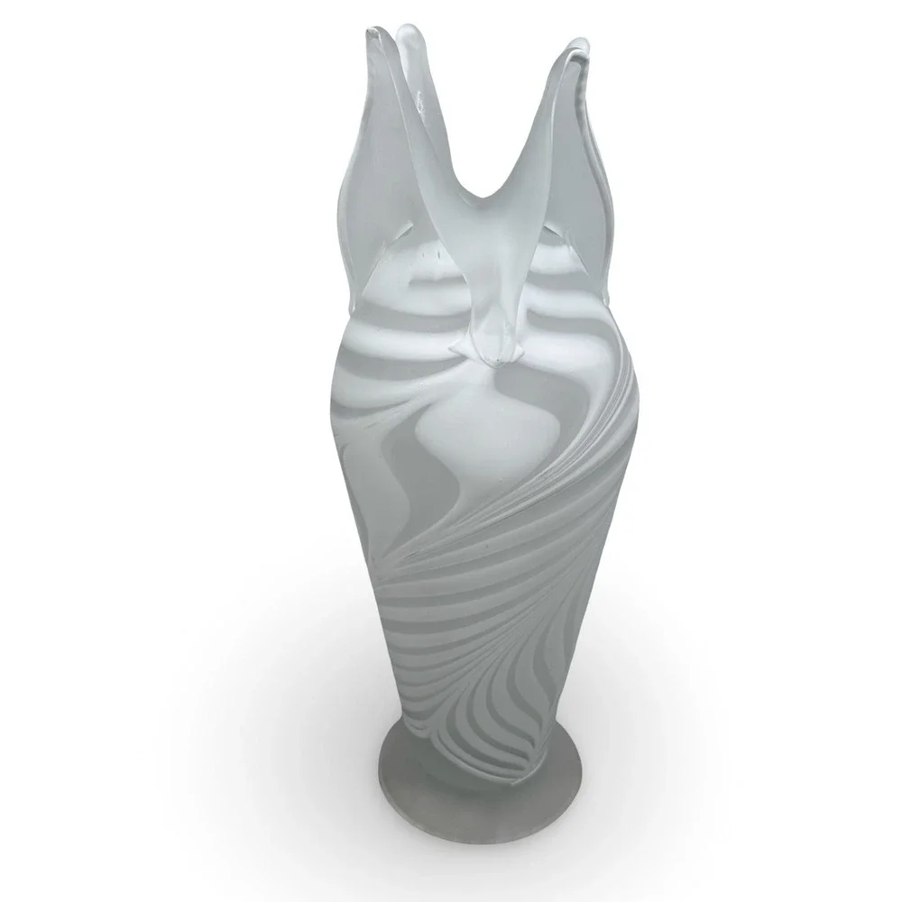 Essie E Zareh White Frosted Art Glass Swirl Vase Baijan Pulled Rim 11